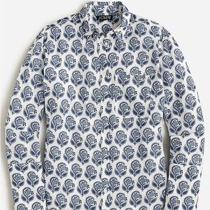J. Crew Women’s Blue and White Patterned Paisley Shirt